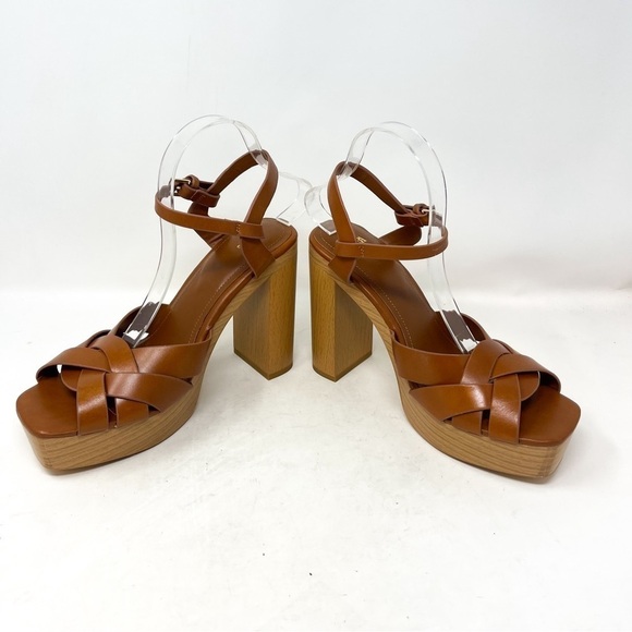 NEW Zara Leather Platform retro chunky Strappy Wooden Heeled Sandals Size 41 - Picture 6 of 10